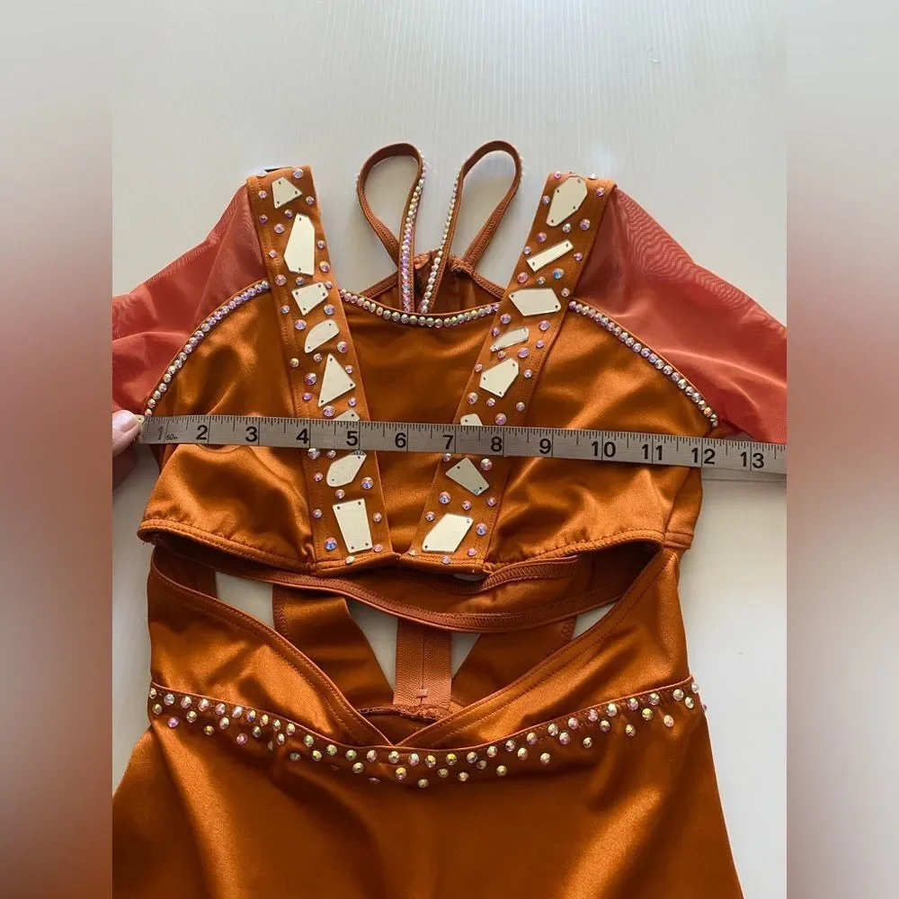 Weissman solo custom rhinestone dance costume orange Baba O'Riley 15845 MC child - Picture 12 of 15